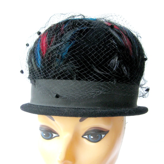 1950s Feathered Vintage Hat With Tule 