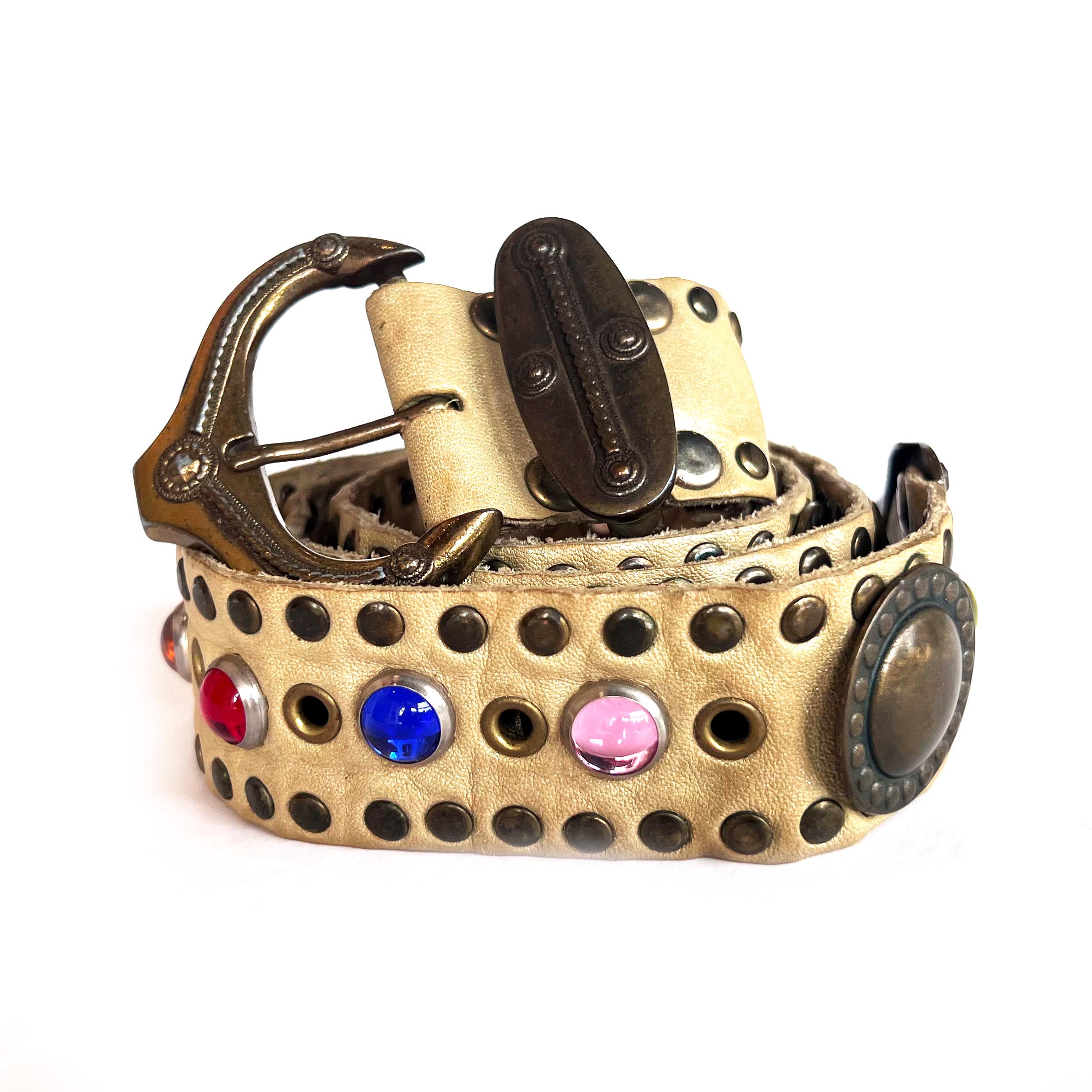 USMECO Paris Western Studded Leather and Metal Mesh Belt Gold‎ Tone Buckle Black Cheval Design Studio Studded Gold Mesh Belt With Rolled  main image 2