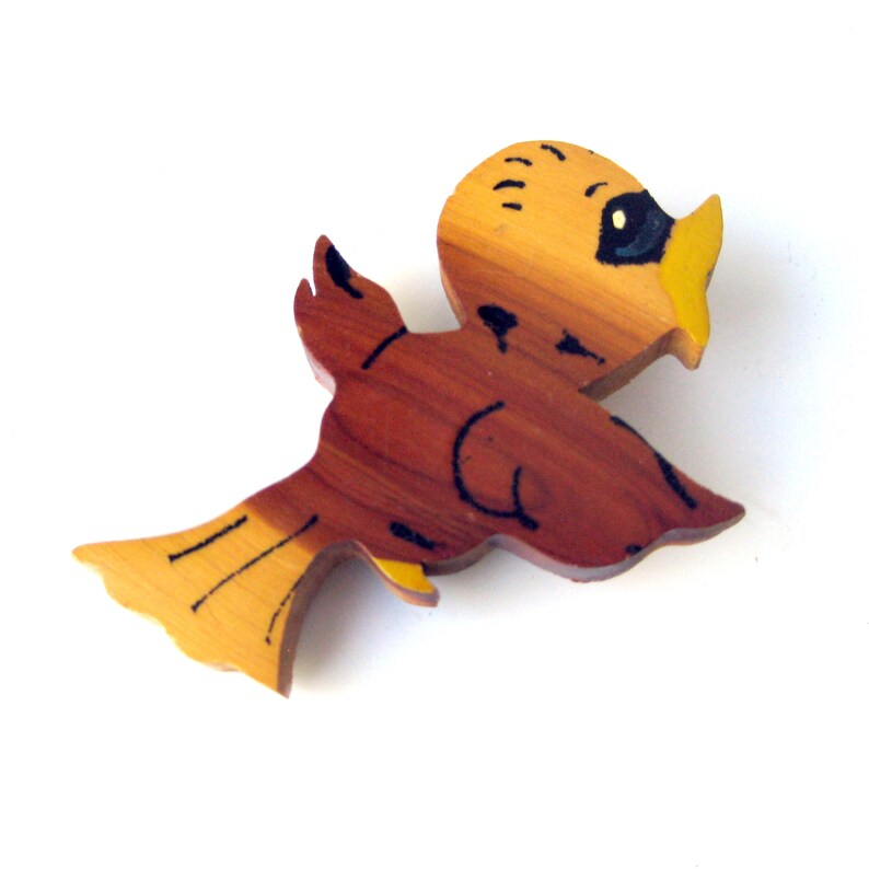 Chirping Bird Brooch Vintage Pin 1940s BIRD Brooch Vintage Jewelry Vintage Wood Jewelry