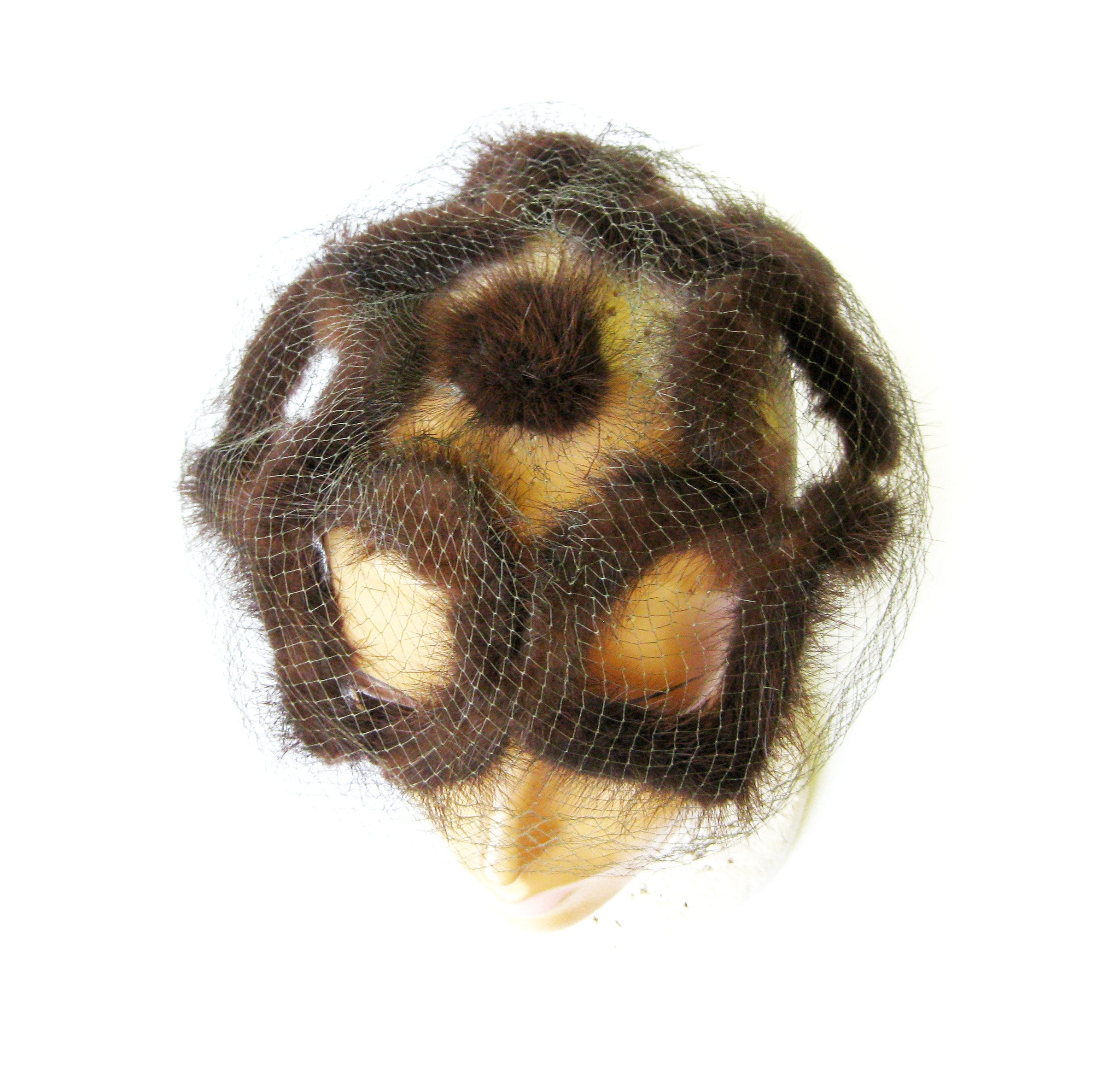 Vintage 1950s Fur Hat Brown Circle Veiled Cap Vintage 1950 main image 2