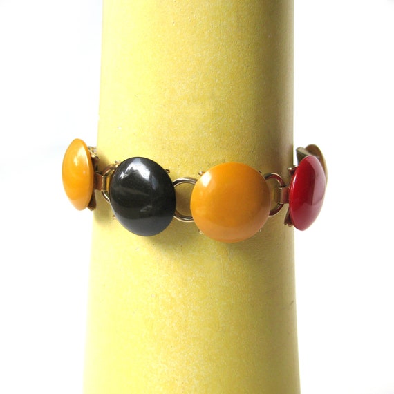 Vintage Bakelite Link Bracelet, Tri-color Bakelit… - image 9