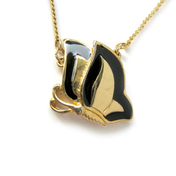 Enamel Butterfly Necklace on a Gold Tone Chain, B… - image 2