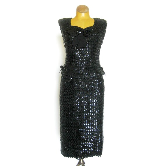 Black Sequin Wiggle Dress, Two-Piece Bombshell Dr… - image 3