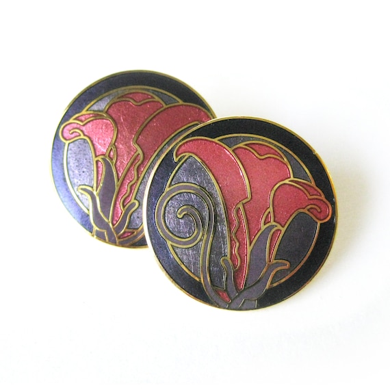 Vintage Cloisonne Enamel Earrings, Isle of Skye C… - image 1