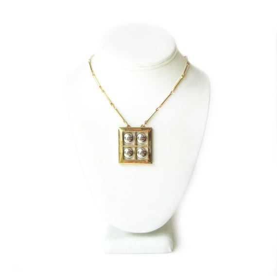 Modernist Mixed Metals Pendant, Geometric Design … - image 2