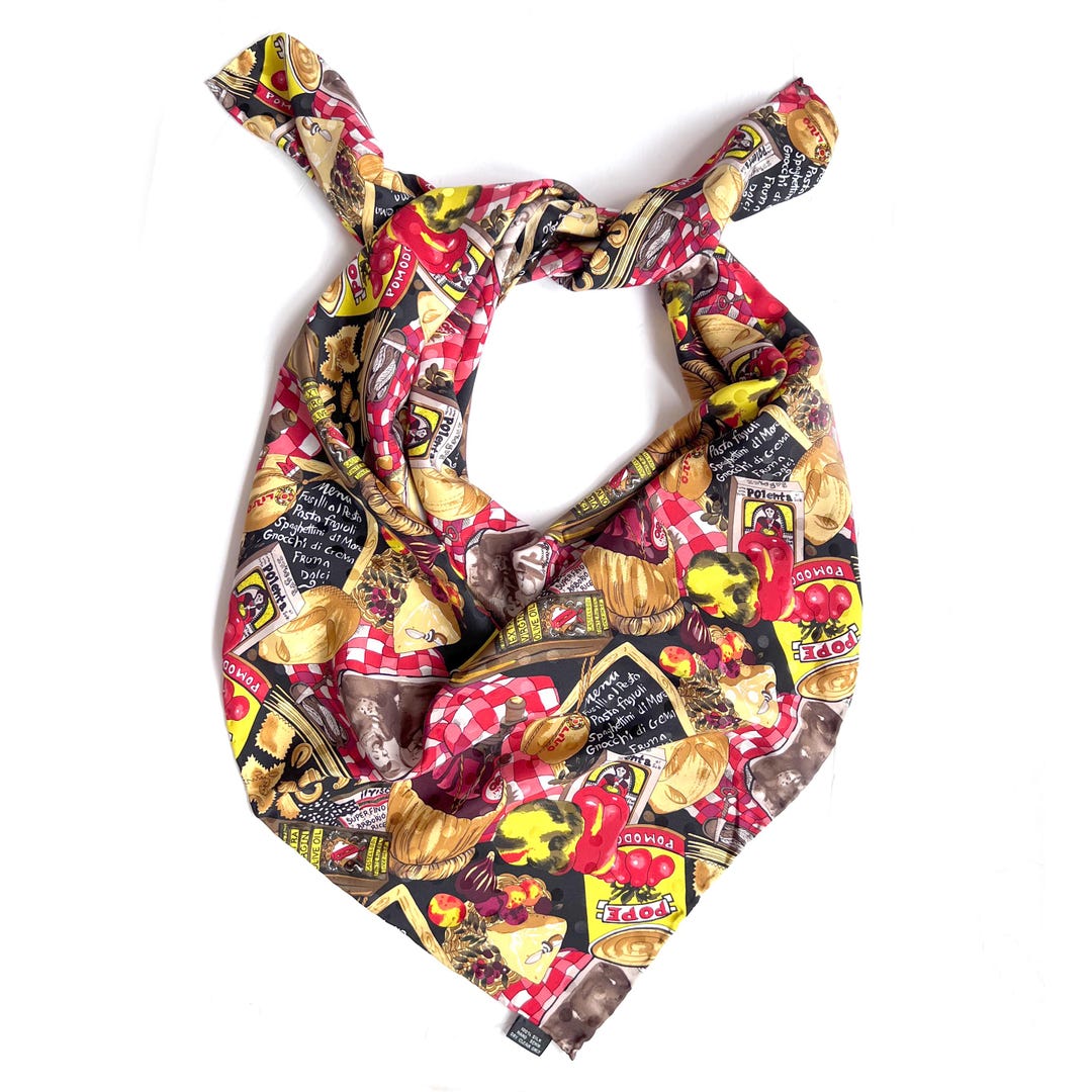 Vintage 90s Nicole Miller Silk Scarf: Italian Restaurant Pasta