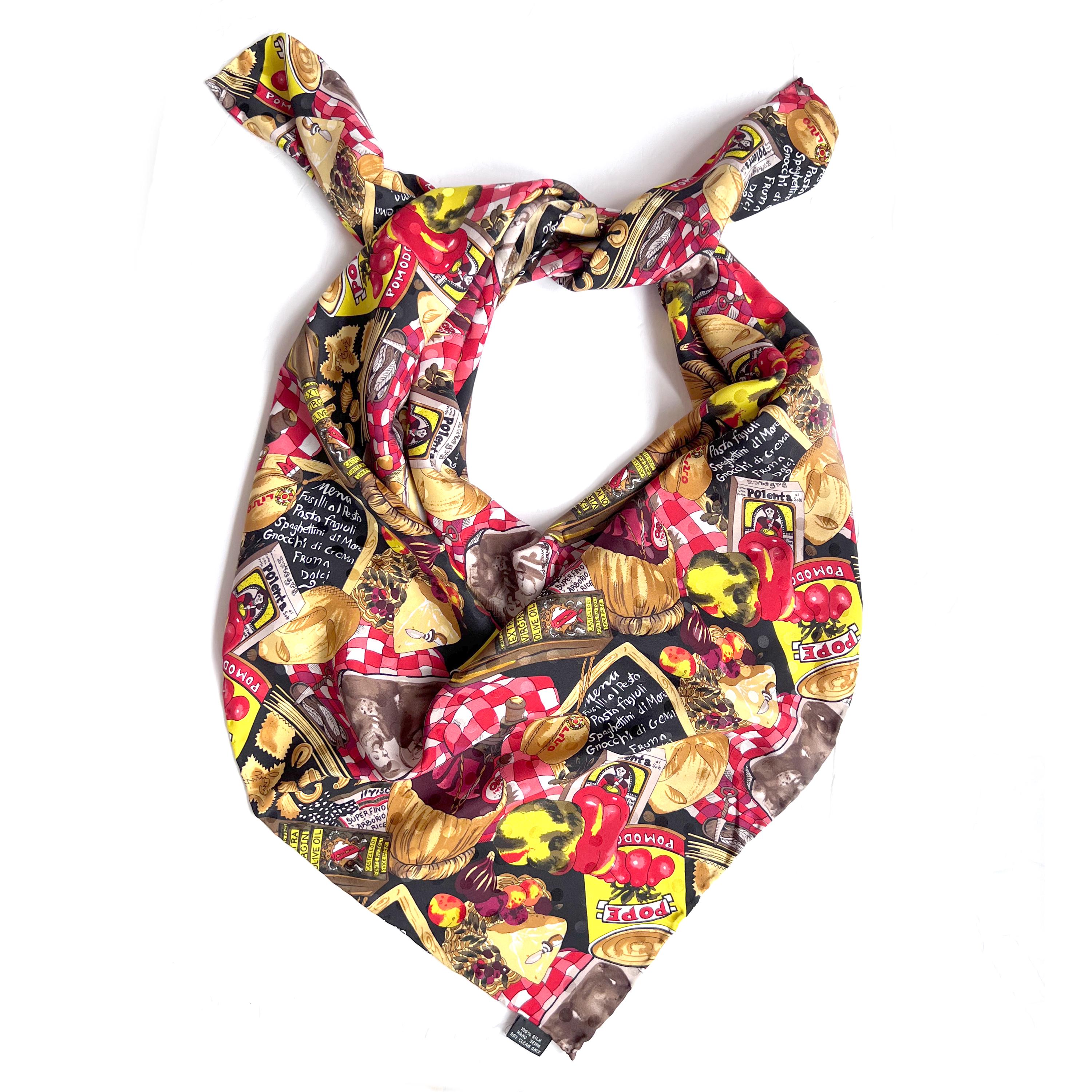 Vintage 90s Nicole Miller Silk Scarf: Italian Restaurant Pasta