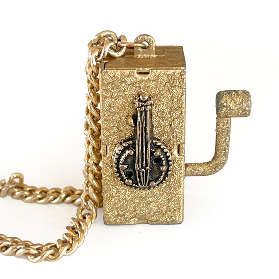 Vintage Wind Up Music Box Charm on Link Bracelet,… - image 6
