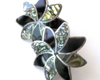 Aretes vintage de flor de abulón en plata de ley: Joyería Taxco, México