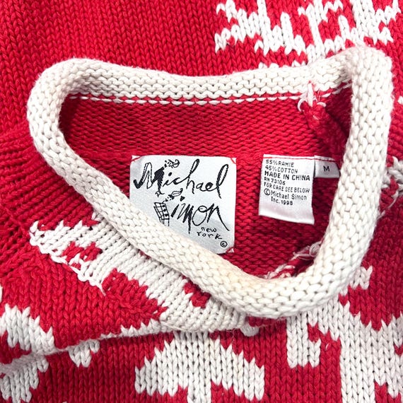 Michael Simon Red and White Snowflake Pullover Sw… - image 5
