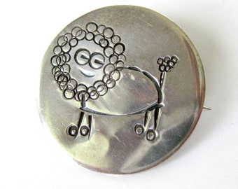 Vintage Leo the Lion Zodiac Brooch Handmade Sterling Silver Signed JMS / August Birthday / Big Cat Whimsical Art / Silver Brooch