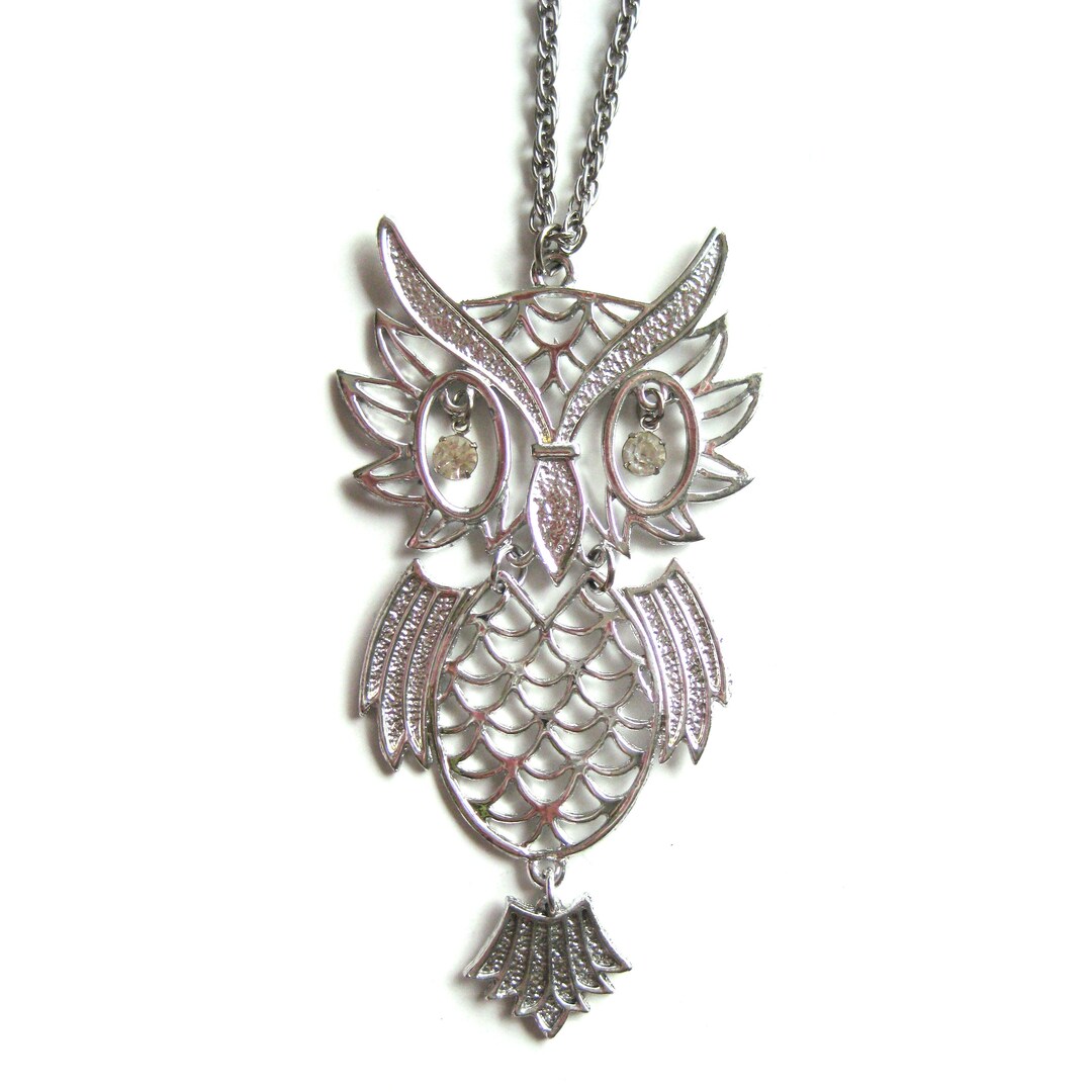 Owl Pendant Necklace 1970s Articulated Owl in Silver With - Etsy