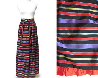 Vintage Ellen Tracy Wrap Skirt, Colorful Stripes, Ribbon Candy Stripes, Satin,