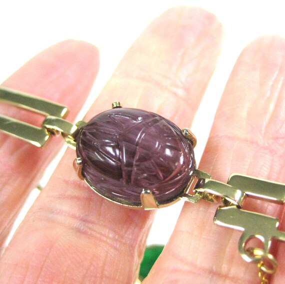 Vintage Egyptian Revival Scarab Bracelet, Prong S… - image 8