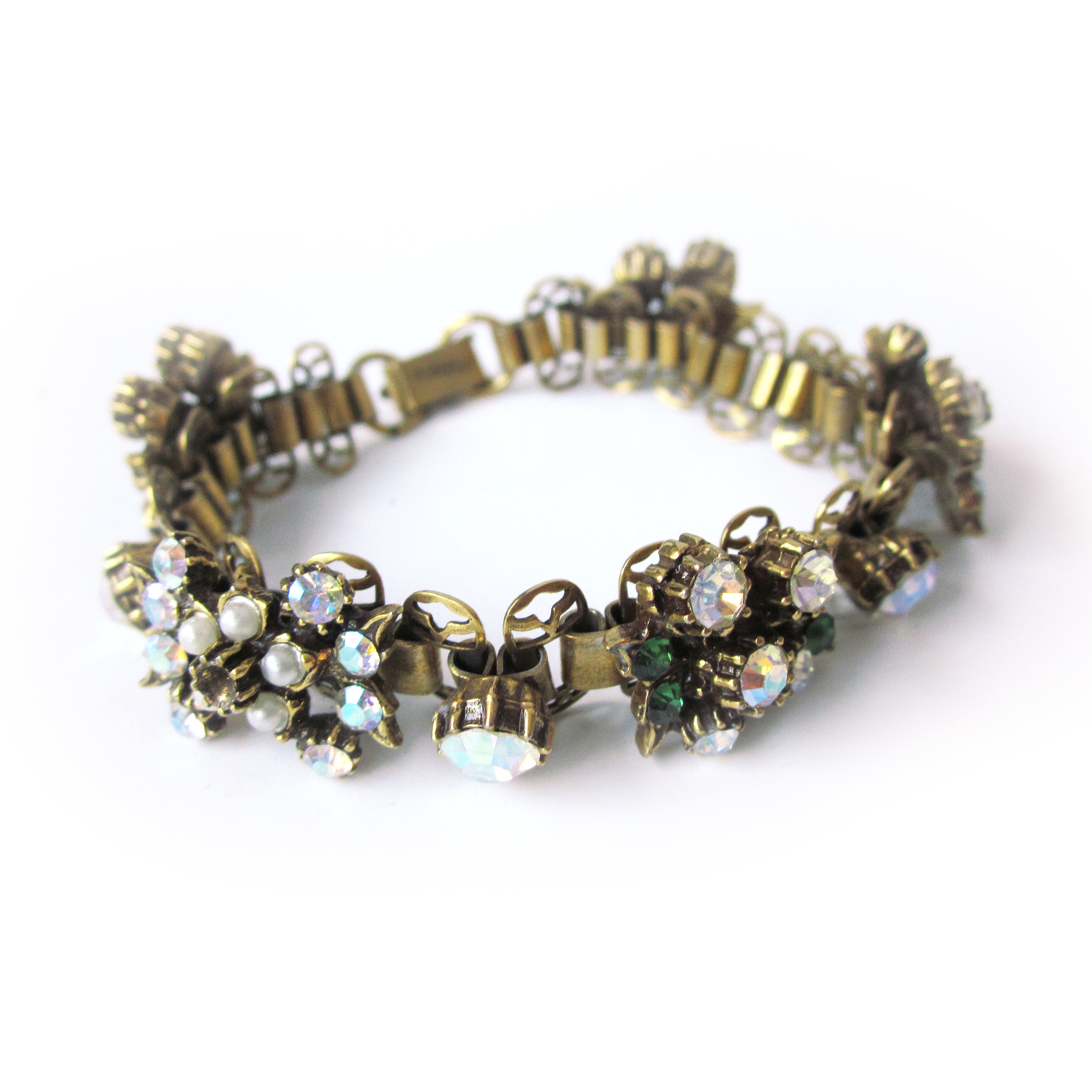 Vintage Florenza Bracelet, Aurora Borealis Rhinestones and