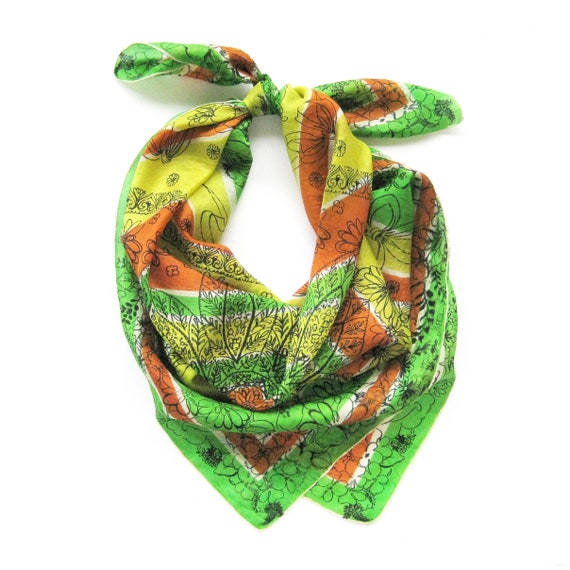 Vintage Silk Scarf, Large FLORAL Print in Bright … - image 1