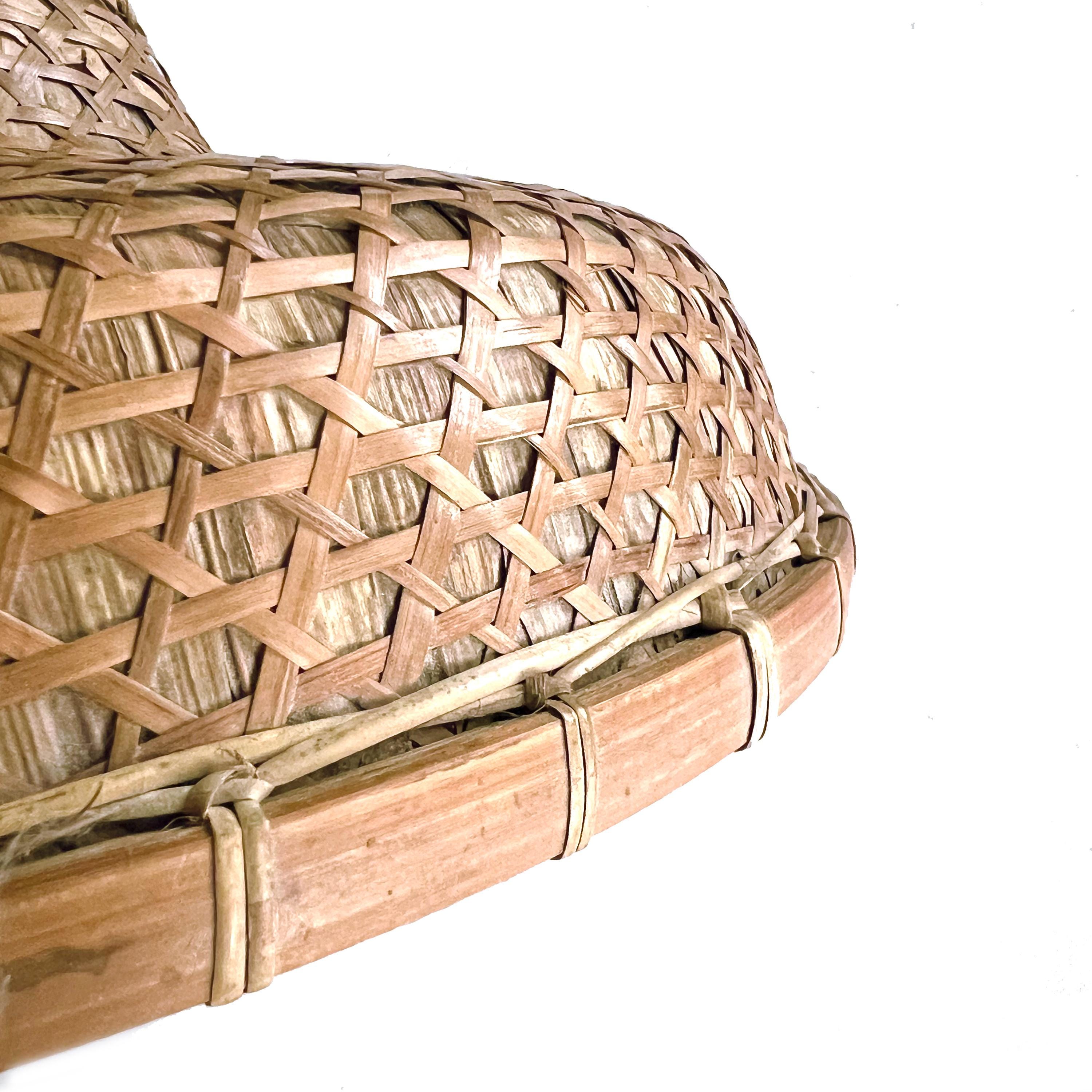 Vintage Asian Woven Rattan Rickshaw Rice Paddy Hat 14\