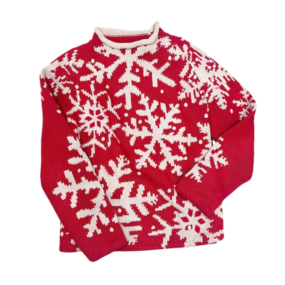 Michael Simon Red and White Snowflake Pullover Sw… - image 1