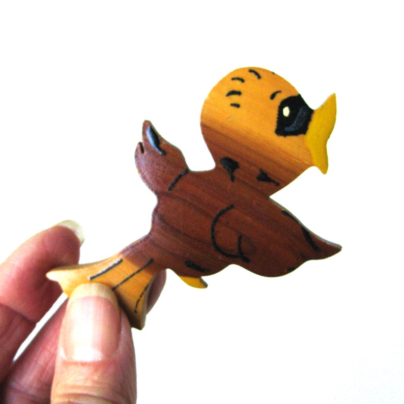 Chirping Bird Brooch Vintage Pin 1940s BIRD Brooch Vintage Jewelry Vintage Wood Jewelry