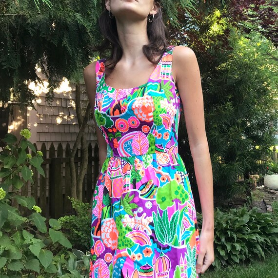 Vintage Lanz Originals Maxi Dress, Bright NEON Pri