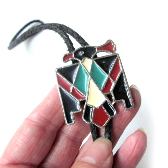 Southwestern Thunderbird Bolo Tie, Multi-color En… - image 3