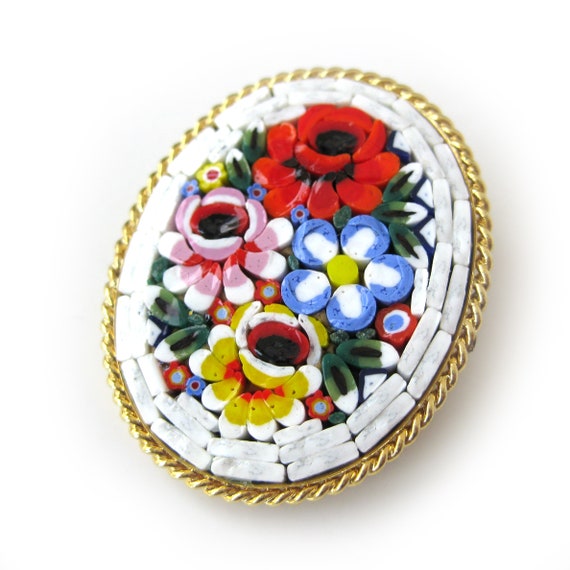 Beautiful Antique Italian Micro Mosaic Brooch, Re… - image 2