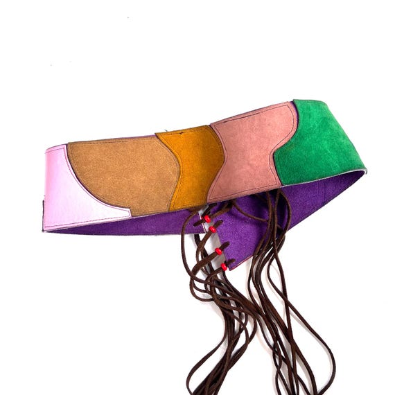 Vintage Patchwork Suede Leather Belt: Beaded Frin… - image 7