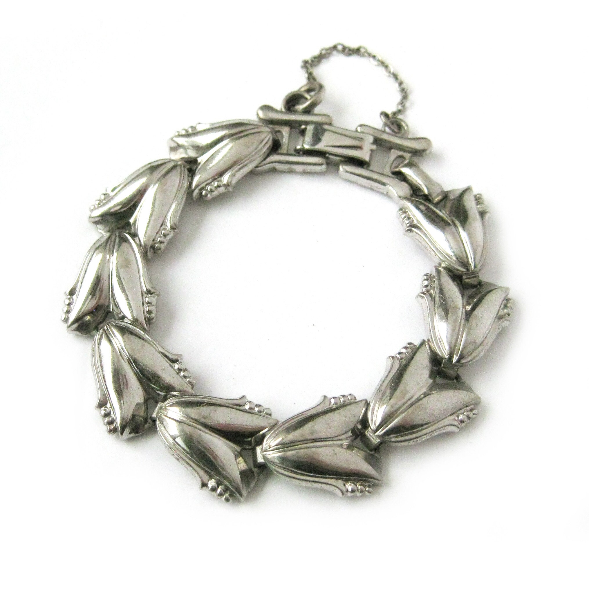 Vintage Barclay Silver-tone Leaf Bracelet: 1950s Costume Jewelry