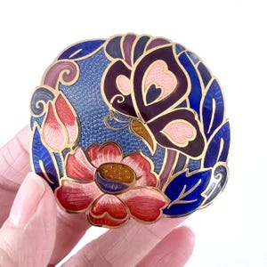 Vintage Cloisonné Belt Buckle With Flower and Butterfly 