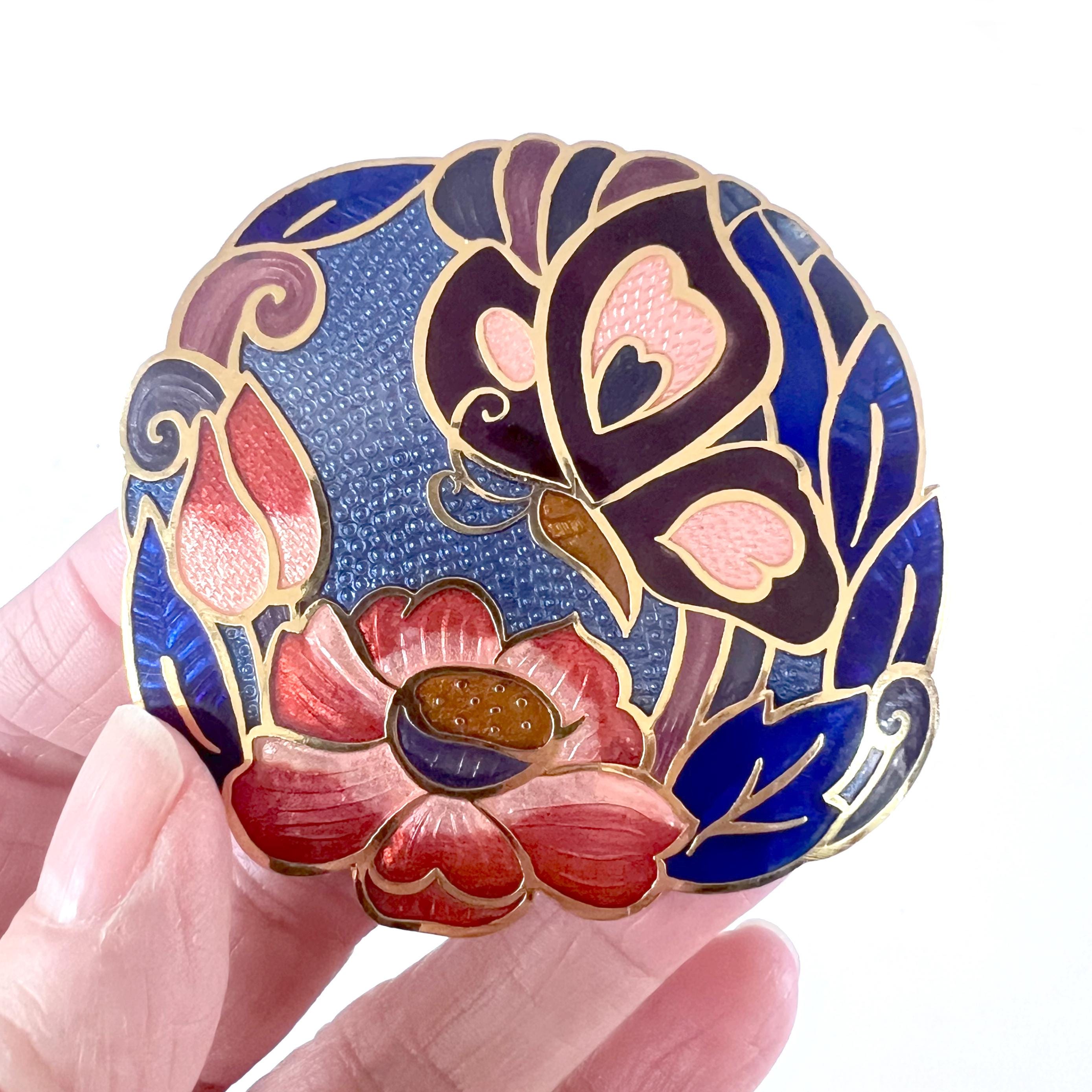 5 VTG 80\'s Cloisonne Belt Buckles Butterfly  Flowers Shell Enamel Gold Tone Belt Buckle Set/cloisonne Butterfly/blue & Red Enameled  main image 3