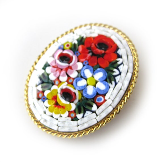 Beautiful Antique Italian Micro Mosaic Brooch, Re… - image 3