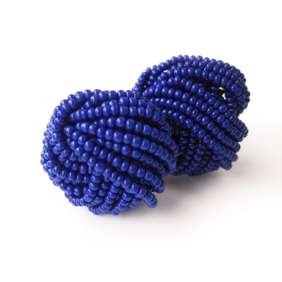 Vintage 60s Navy BLUE Beaded Twist KNOT Earrings,… - image 2
