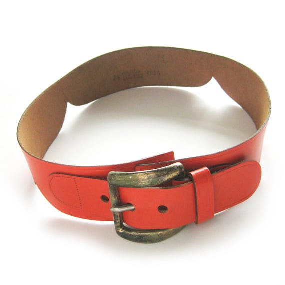 小物 vintage leather belt Vintage Calf Leather Belt with Antique Nickel Buckle - w