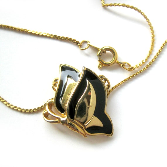 Enamel Butterfly Necklace on a Gold Tone Chain, B… - image 5