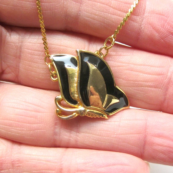 Enamel Butterfly Necklace on a Gold Tone Chain, B… - image 6