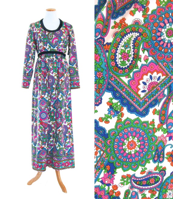 1960s MOD Paisley Print Maxi Dress, Andrea Gayle … - image 1