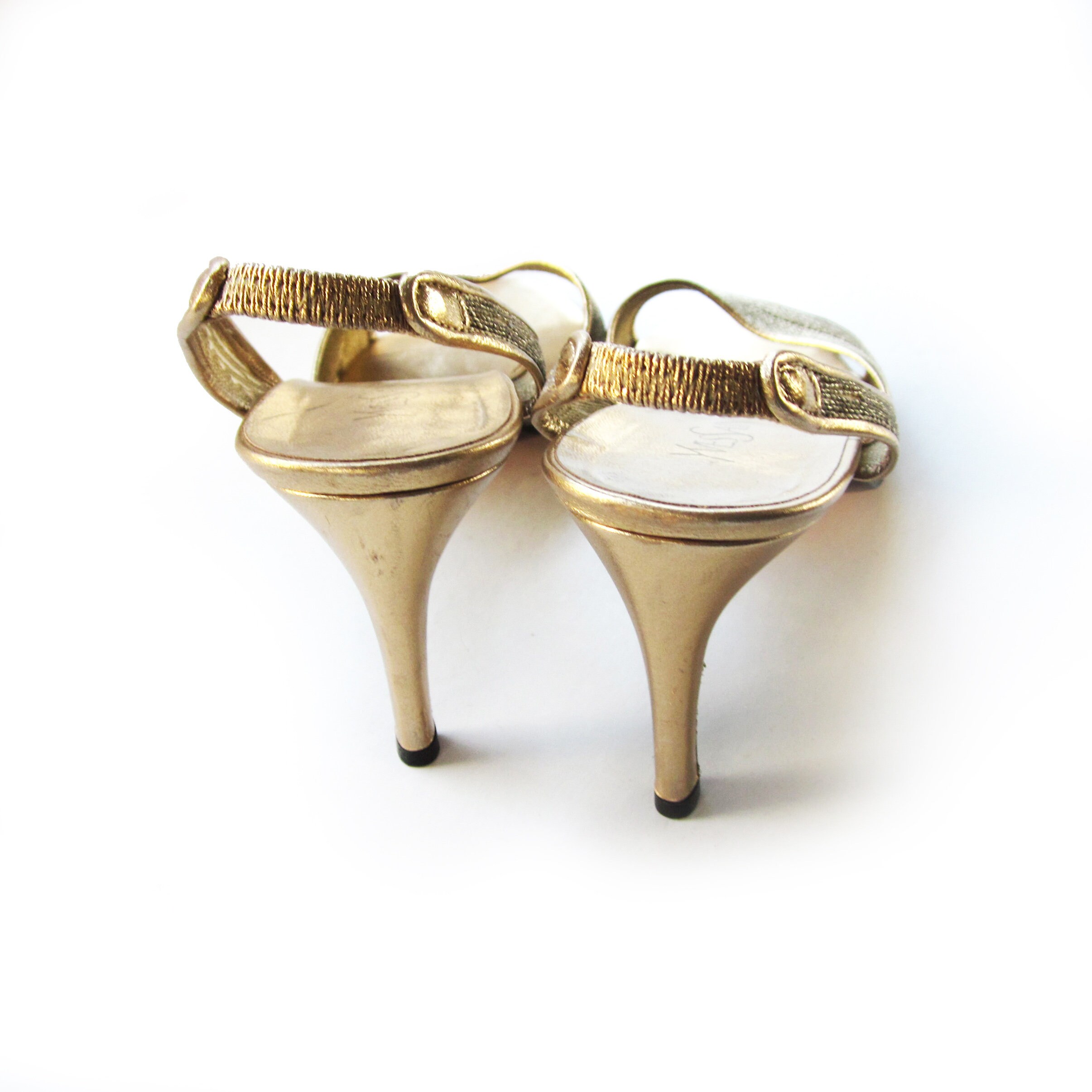 Vintage Yves Saint Laurent Shoes, Metallic Gold Peep-toe