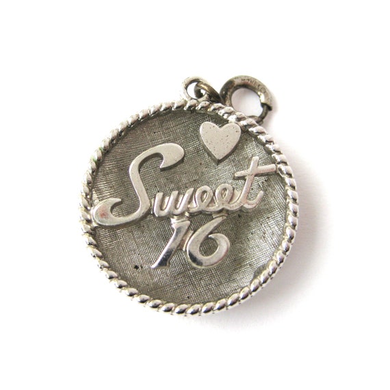 Silver Tone SWEET 16 Charm, Birthday Gift for Teen