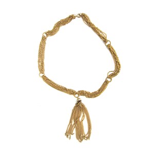 Vintage Statement Necklace with Tassel Pendant, Gold Tone Necklace with Tassel Drop, Vintage Costume Jewelry, Gold Chain Necklace