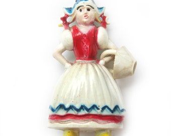 Vintage Celluloid  Dutch Girl Figural Novelty Brooch Pin, 1940s Pin, Forties Novelty Brooch, Holland, Traditional Dutch Dress