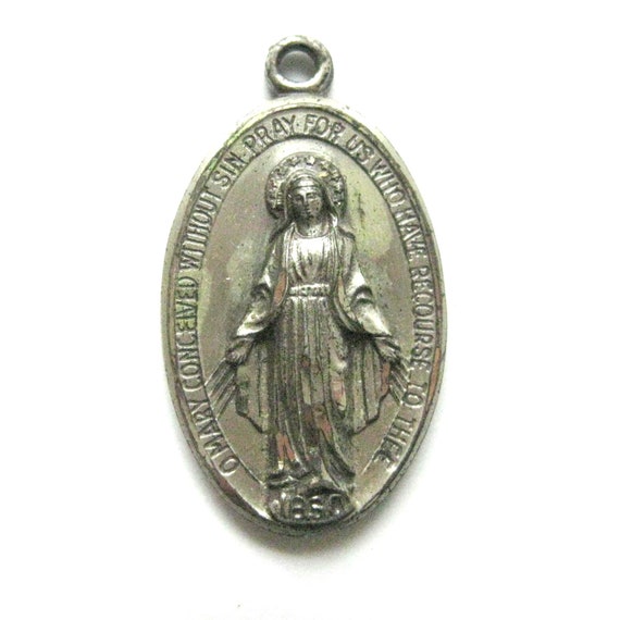 Antique Catholic Sterling Silver Scapular & Miraculou… Gem