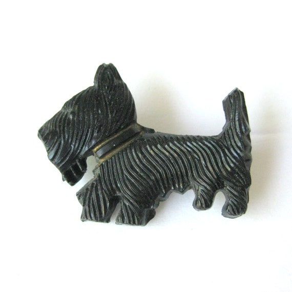 Vintage Scotty DOG Brooch, Black Westie Brooch, G… - image 1