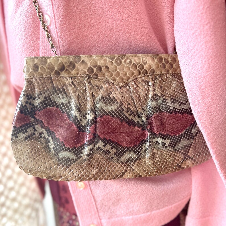 Vintage Python Snakeskin Clutch Purse or Evening Bag, Gold Chain, Lou ...