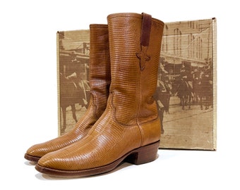 Vintage Lucchese Exotic TEJU LIZARD Dress Boots, Handmade Boots in Excellent Condition, Texas, US Men Size 8.5 D