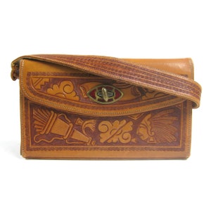 Vintage Tooled Leather Bag, Hand-tooled Mexican Handbag, Boho Vintage Purse, Rockabilly Handbag, Western Wear, Made in Mexico