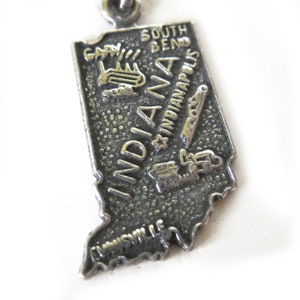 Vintage State Charm INDIANA, Sterling Silver Charm, Bracelet Charm, State Map Charm, Gift for Her, Tourist Souvenir, Indianapolis