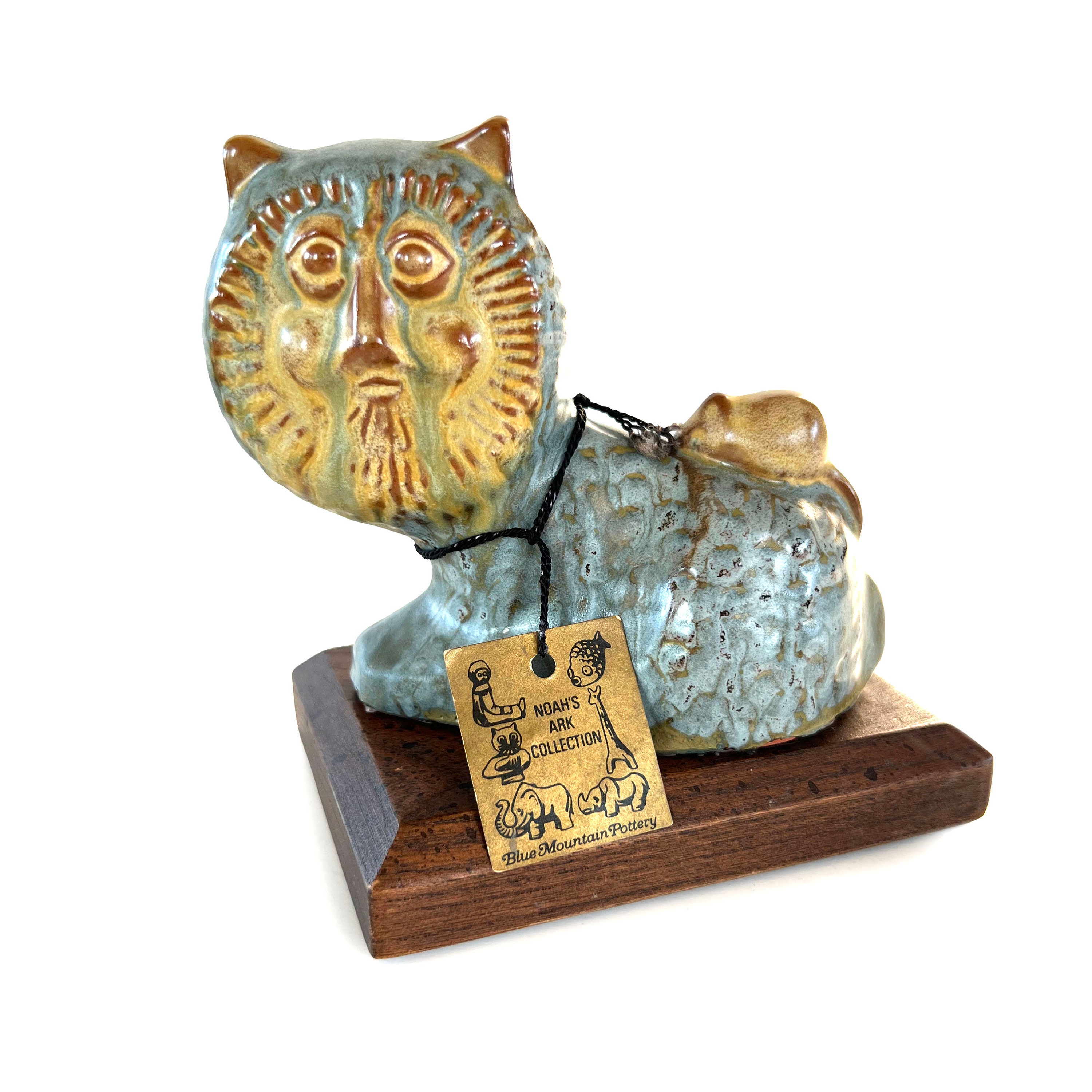 Noah's Ark Collection Lion With Mouse on Wood Stand by Blue
