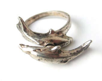 Sterling Silver WHALE Ring, Mechanical Whale Ring,  Ocean Beach Theme Jewelry, Moby Dick, Sailor Gift, Nautical / 925 / Size 7-3/4