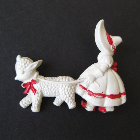 Vintage Little Bo Peep Brooch: Celluloid Nursery Rhyme Pin