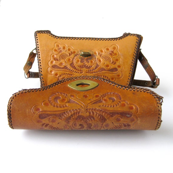 Vintage Tooled Leather Bag, Hand-tooled Western S… - image 6